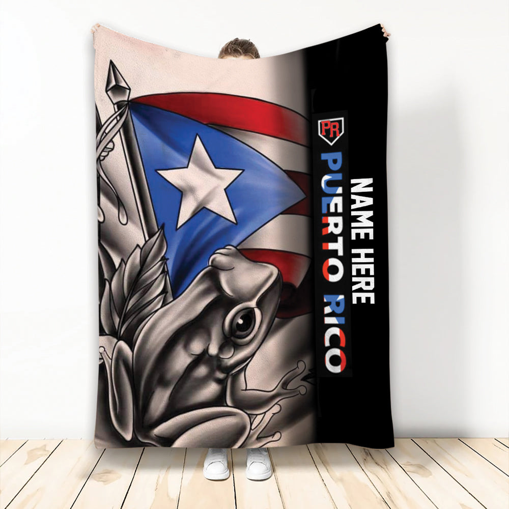 Ohaprints-Fleece-Sherpa-Blanket-Puerto-Rico-Flag-Puerto-Rican-Coqui-Striped-Star-Custom-Personalized-Name-Soft-Throw-Blanket-2072-Fleece Blanket