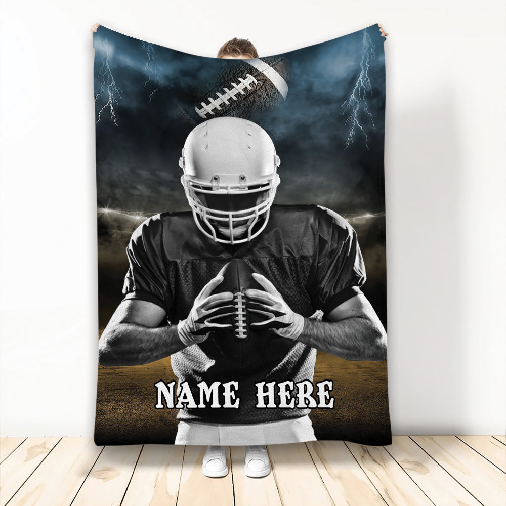 Ohaprints-Fleece-Sherpa-Blanket-American-Football-Player-Sports-Unique-Gift-Custom-Personalized-Name-Soft-Throw-Blanket-2076-Fleece Blanket