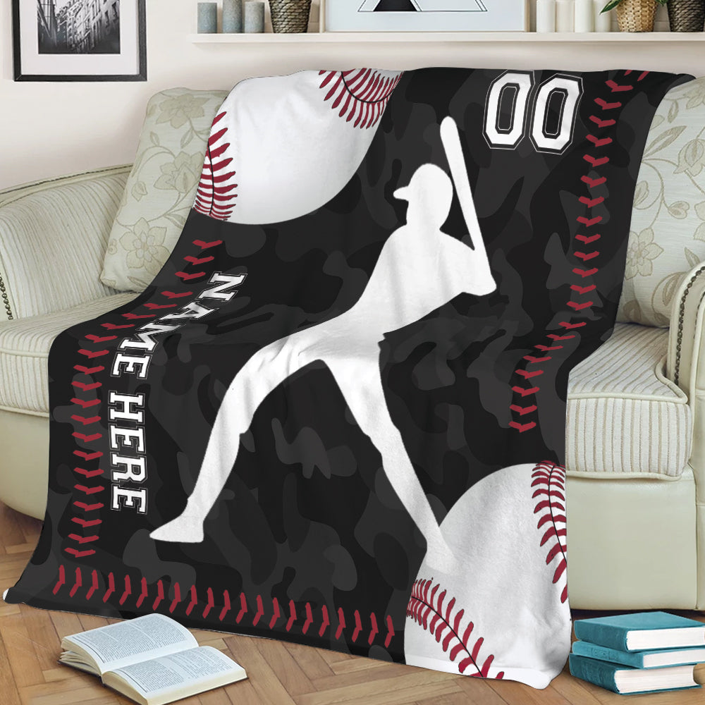 Ohaprints-Fleece-Sherpa-Blanket-Baseball-Player-Black-Camo-Ball-Pattern-Sports-Custom-Personalized-Name-Number-Soft-Throw-Blanket-2080-Sherpa Blanket