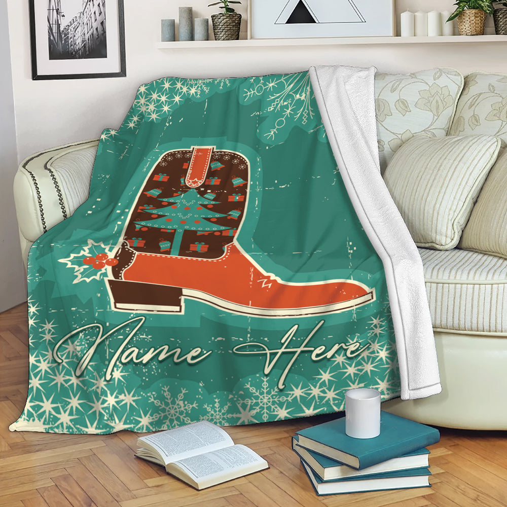 Ohaprints-Fleece-Sherpa-Blanket-Texas-Cowboy-Christmas-Boot-And-Holiday-Wild-West-Custom-Personalized-Name-Soft-Throw-Blanket-2099-Fleece Blanket