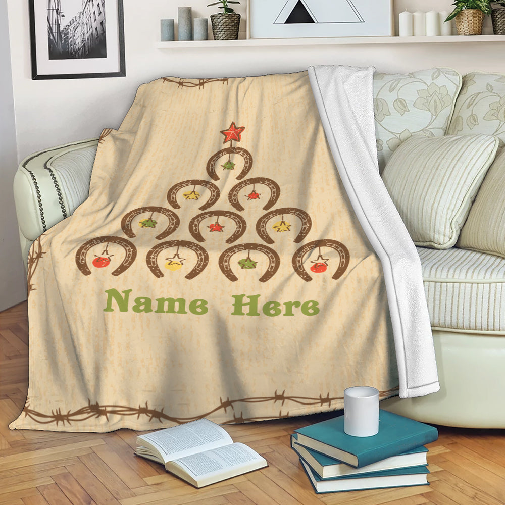 Ohaprints-Fleece-Sherpa-Blanket-Texas-Western-Christmas-Horseshoe-Cowboy-Horse-Lover-Custom-Personalized-Name-Soft-Throw-Blanket-2105-Fleece Blanket