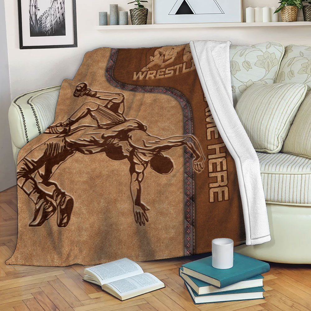 Ohaprints-Fleece-Sherpa-Blanket-Wrestling-Lover-Wrestler-Brown-Pattern-Unique-Gift-Custom-Personalized-Name-Soft-Throw-Blanket-2177-Fleece Blanket