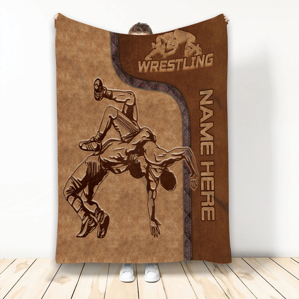 Ohaprints-Fleece-Sherpa-Blanket-Wrestling-Lover-Wrestler-Brown-Pattern-Unique-Gift-Custom-Personalized-Name-Soft-Throw-Blanket-2177-Fleece Blanket