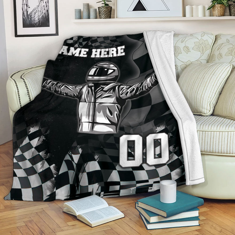 Ohaprints-Fleece-Sherpa-Blanket-Racing-Lover-Racer-Checkered-Flag-Unique-Gift-Custom-Personalized-Name-Number-Soft-Throw-Blanket-2181-Fleece Blanket