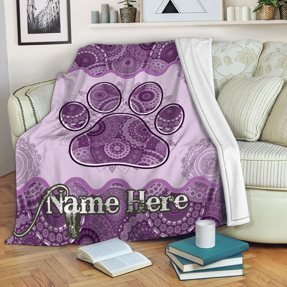 Ohaprints-Fleece-Sherpa-Blanket-Dog-Cat-Paw-Purple-Mandala-Floral-Gift-For-Pet-Lover-Custom-Personalized-Name-Soft-Throw-Blanket-2182-Fleece Blanket