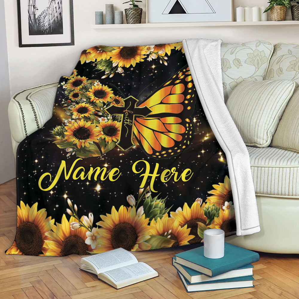 Ohaprints-Fleece-Sherpa-Blanket-Faith-Jesus-Christ-Butterfly-Sunflower-Christian-Gift-Custom-Personalized-Name-Soft-Throw-Blanket-2183-Fleece Blanket