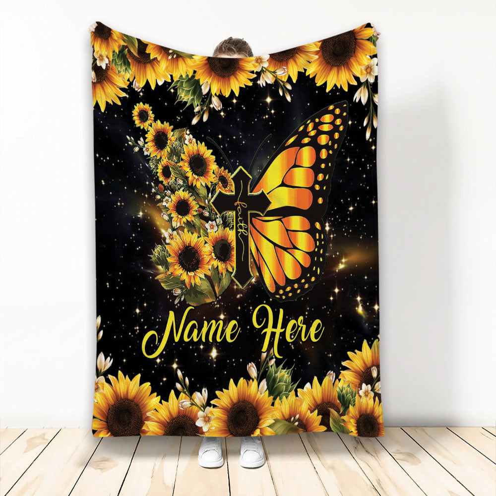 Ohaprints-Fleece-Sherpa-Blanket-Faith-Jesus-Christ-Butterfly-Sunflower-Christian-Gift-Custom-Personalized-Name-Soft-Throw-Blanket-2183-Fleece Blanket