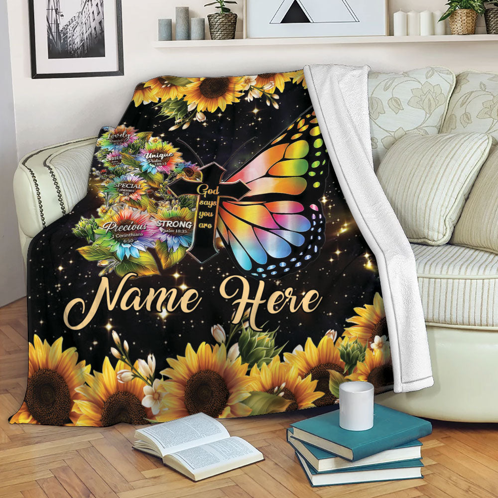 Ohaprints-Fleece-Sherpa-Blanket-God-Says-You-Are-Faith-Jesus-Butterfly-Sunflower-Gift-Soft-Throw-Blanket-2184-Fleece Blanket