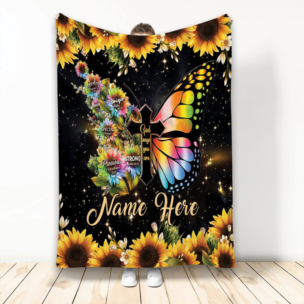 Ohaprints-Fleece-Sherpa-Blanket-God-Says-You-Are-Faith-Jesus-Butterfly-Sunflower-Gift-Soft-Throw-Blanket-2184-Fleece Blanket