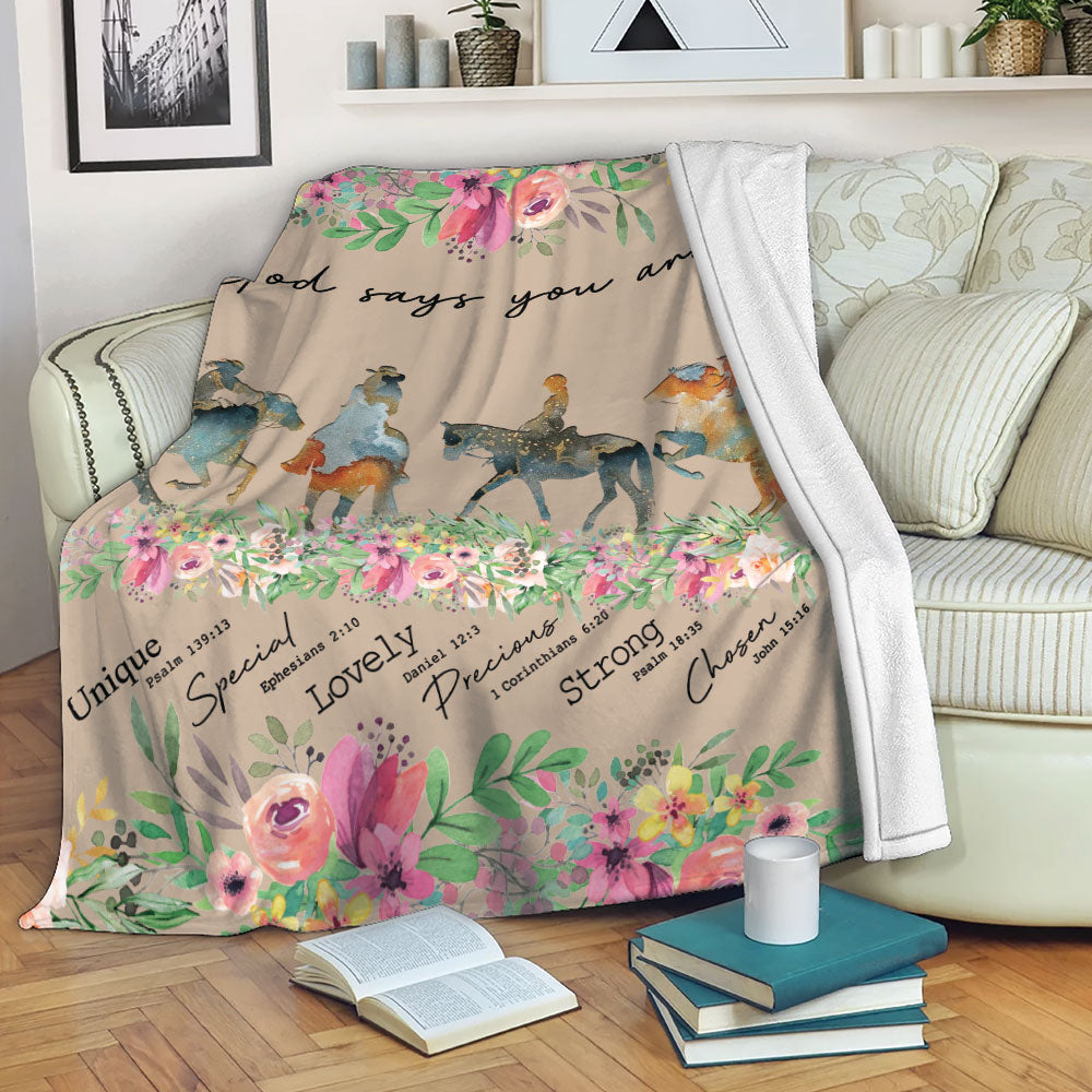 Ohaprints-Fleece-Sherpa-Blanket-Cow-Girl-Horse-God-Says-You-Are-Floral-Unique-Gift-Custom-Personalized-Name-Soft-Throw-Blanket-2186-Fleece Blanket