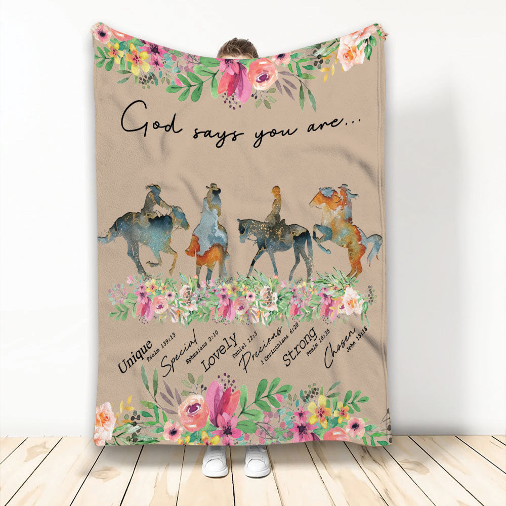 Ohaprints-Fleece-Sherpa-Blanket-Cow-Girl-Horse-God-Says-You-Are-Floral-Unique-Gift-Custom-Personalized-Name-Soft-Throw-Blanket-2186-Fleece Blanket