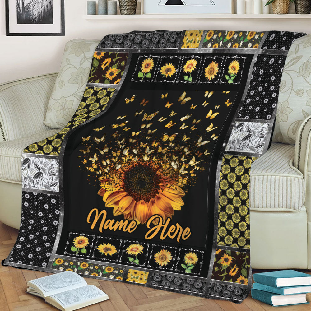 Ohaprints-Fleece-Sherpa-Blanket-Butterfly-Sunflower-Patchwork-Pattern-Custom-Personalized-Name-Soft-Throw-Blanket-2190-Sherpa Blanket