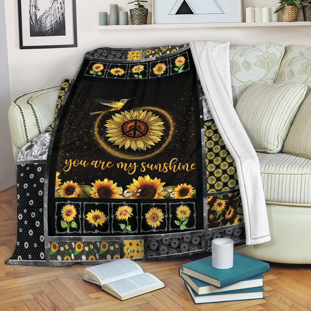 Ohaprints-Fleece-Sherpa-Blanket-Hummingbird-You-Are-My-Sunshine-Sunflower-Floral-Custom-Personalized-Name-Soft-Throw-Blanket-2191-Fleece Blanket
