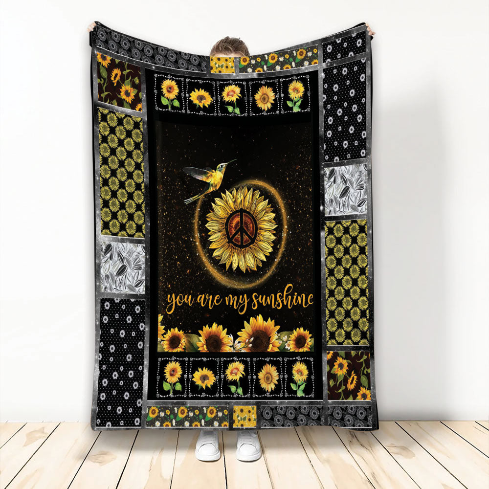 Ohaprints-Fleece-Sherpa-Blanket-Hummingbird-You-Are-My-Sunshine-Sunflower-Floral-Custom-Personalized-Name-Soft-Throw-Blanket-2191-Fleece Blanket