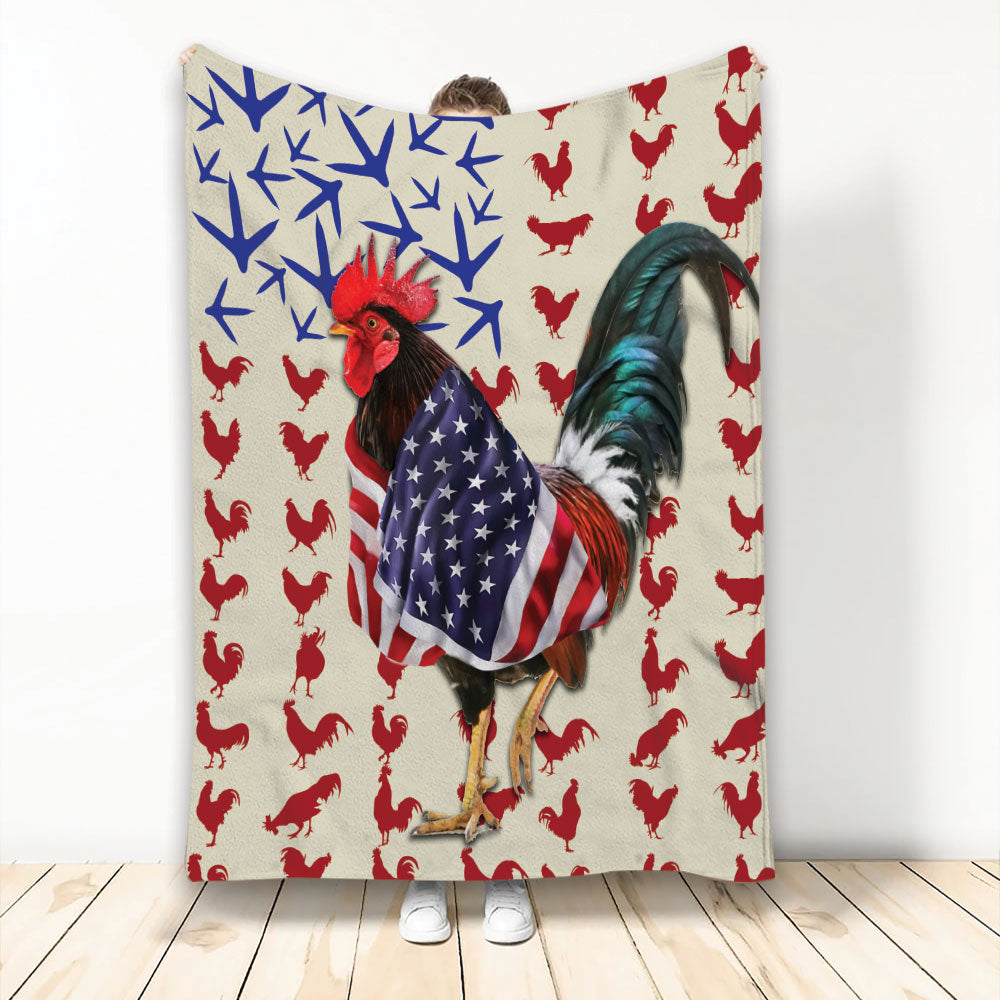 Ohaprints-Fleece-Sherpa-Blanket-Chicken-Rooster-Patriotic-American-Flag-Pattern-Animal-Lover-Soft-Throw-Blanket-2192-Fleece Blanket