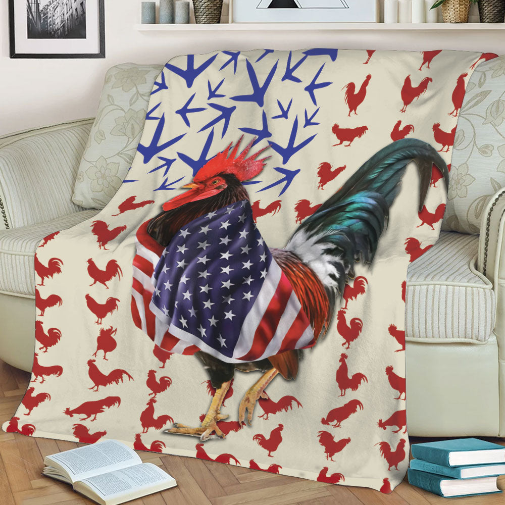 Ohaprints-Fleece-Sherpa-Blanket-Chicken-Rooster-Patriotic-American-Flag-Pattern-Animal-Lover-Soft-Throw-Blanket-2192-Sherpa Blanket