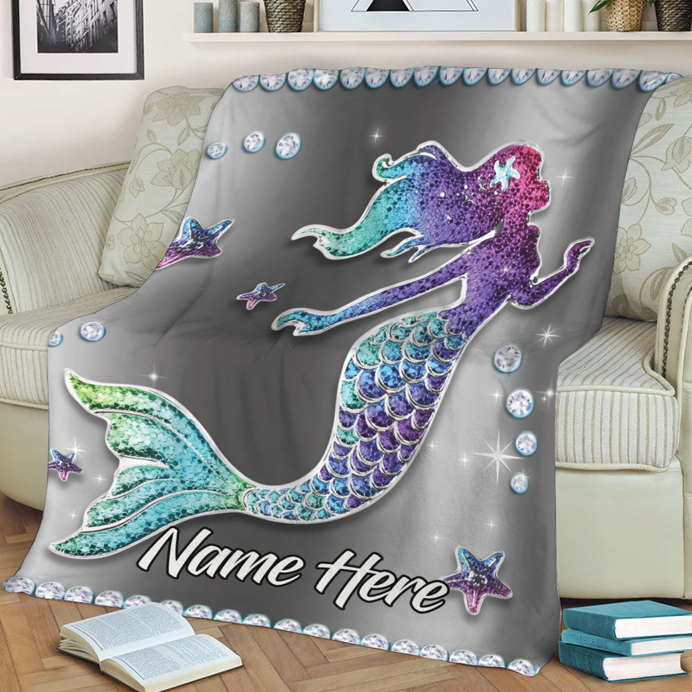 Ohaprints-Fleece-Sherpa-Blanket-Mermaid-Under-Sea-Floral-Ocean-Pattern-Custom-Personalized-Name-Soft-Throw-Blanket-2196-Sherpa Blanket