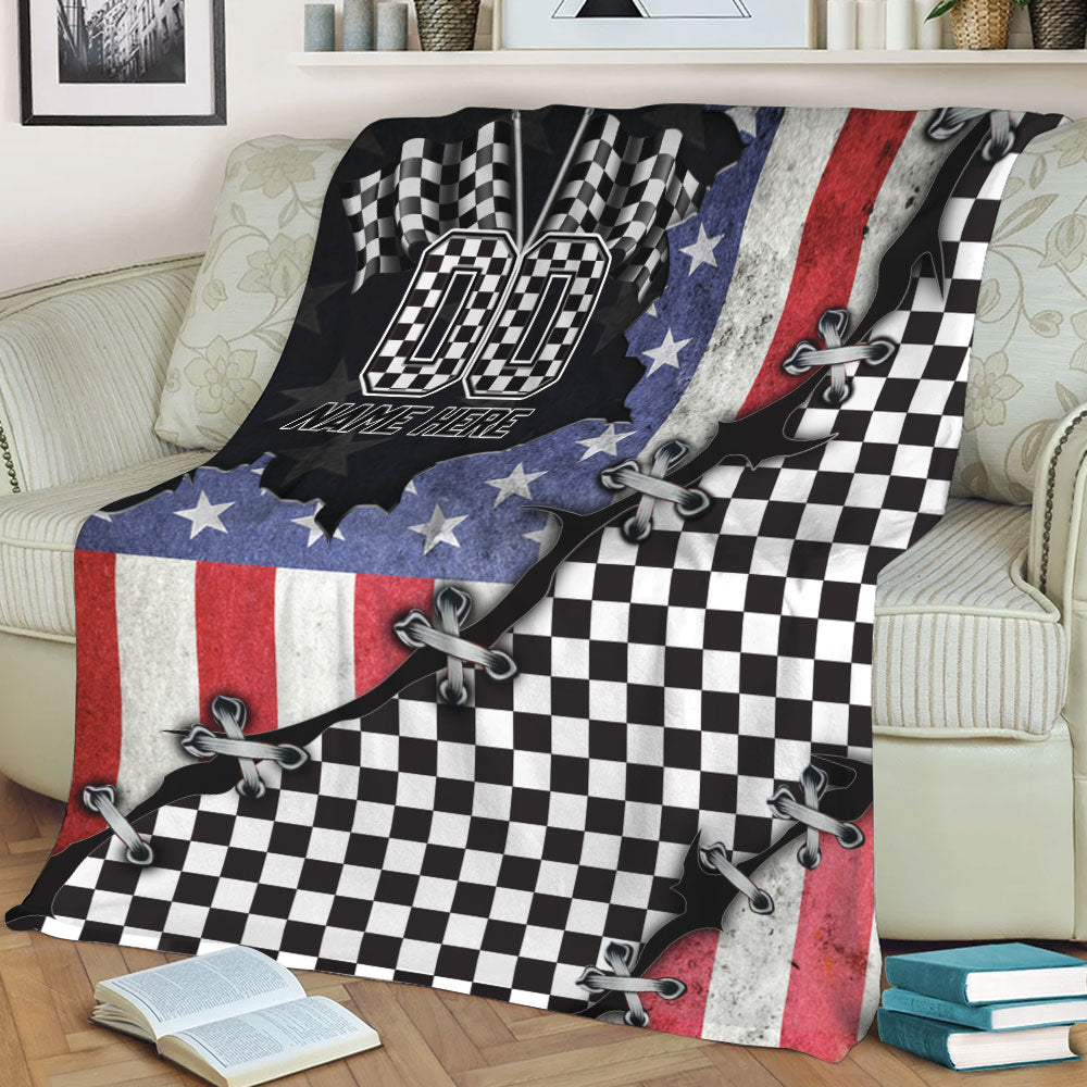 Ohaprints-Fleece-Sherpa-Blanket-Racing-American-&-Checkered-Flag-Pattern-Gift-Custom-Personalized-Name-Number-Soft-Throw-Blanket-2199-Sherpa Blanket