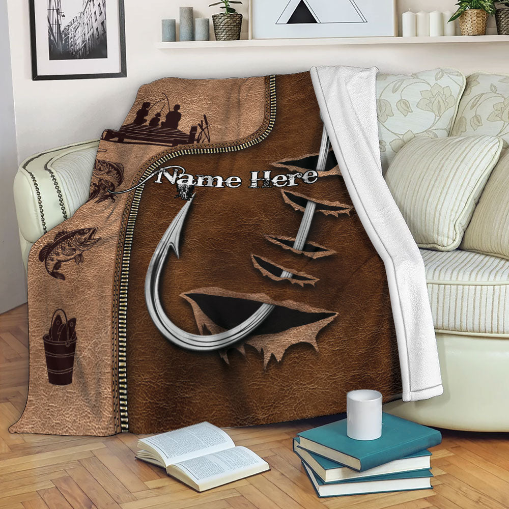 Ohaprints-Fleece-Sherpa-Blanket-Fishing-Hook-Brown-Pattern-Fisherman-Gift-Custom-Personalized-Name-Soft-Throw-Blanket-2200-Fleece Blanket