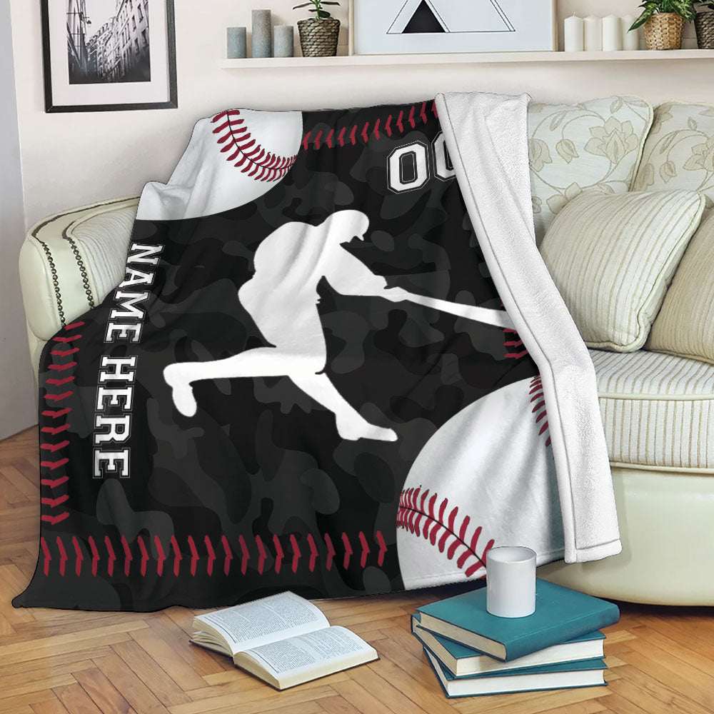 Ohaprints-Fleece-Sherpa-Blanket-Baseball-Ball-Player-Black-Camo-Sports-Gift-Custom-Personalized-Name-Number-Soft-Throw-Blanket-2205-Fleece Blanket