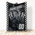 Ohaprints-Fleece-Sherpa-Blanket-Racing-Checkered-Flag-Pattern-Sports-Gift-Custom-Personalized-Name-Number-Soft-Throw-Blanket-2208-Fleece Blanket