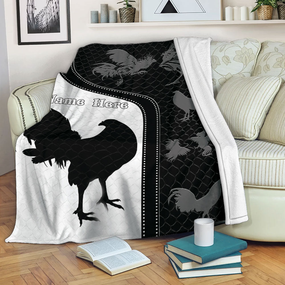 Ohaprints-Fleece-Sherpa-Blanket-Chicken-Rooster-Black-&-White-Unique-Gift-For-Farm-Custom-Personalized-Name-Soft-Throw-Blanket-2211-Fleece Blanket