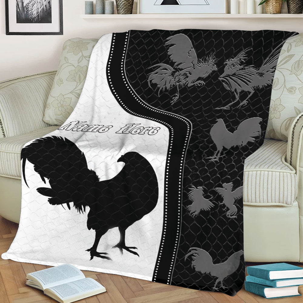 Ohaprints-Fleece-Sherpa-Blanket-Chicken-Rooster-Black-&-White-Unique-Gift-For-Farm-Custom-Personalized-Name-Soft-Throw-Blanket-2211-Sherpa Blanket