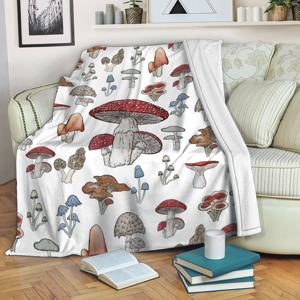 Ohaprints-Fleece-Sherpa-Blanket-Love-Mushroom-Floral-Pattern-Gift-For-Mushrooms-Lover-Soft-Throw-Blanket-2221-Fleece Blanket