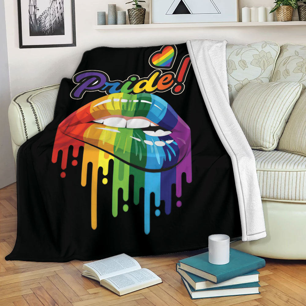 Ohaprints-Fleece-Sherpa-Blanket-Lgbt-Lgbtq-Pride-Rainbow-Melting-Lips-Love-Is-Love-Love-Wins-Soft-Throw-Blanket-2225-Fleece Blanket