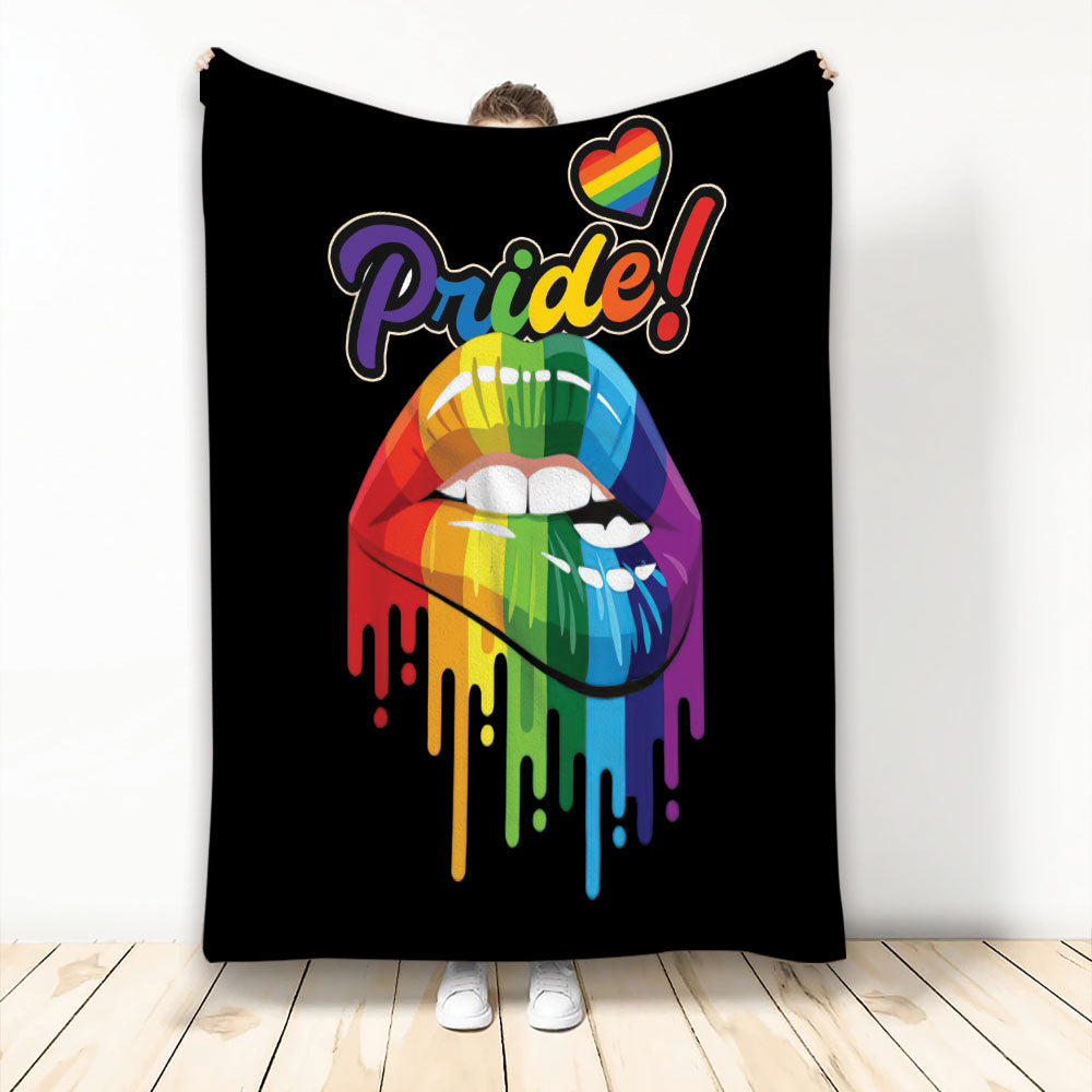 Ohaprints-Fleece-Sherpa-Blanket-Lgbt-Lgbtq-Pride-Rainbow-Melting-Lips-Love-Is-Love-Love-Wins-Soft-Throw-Blanket-2225-Fleece Blanket