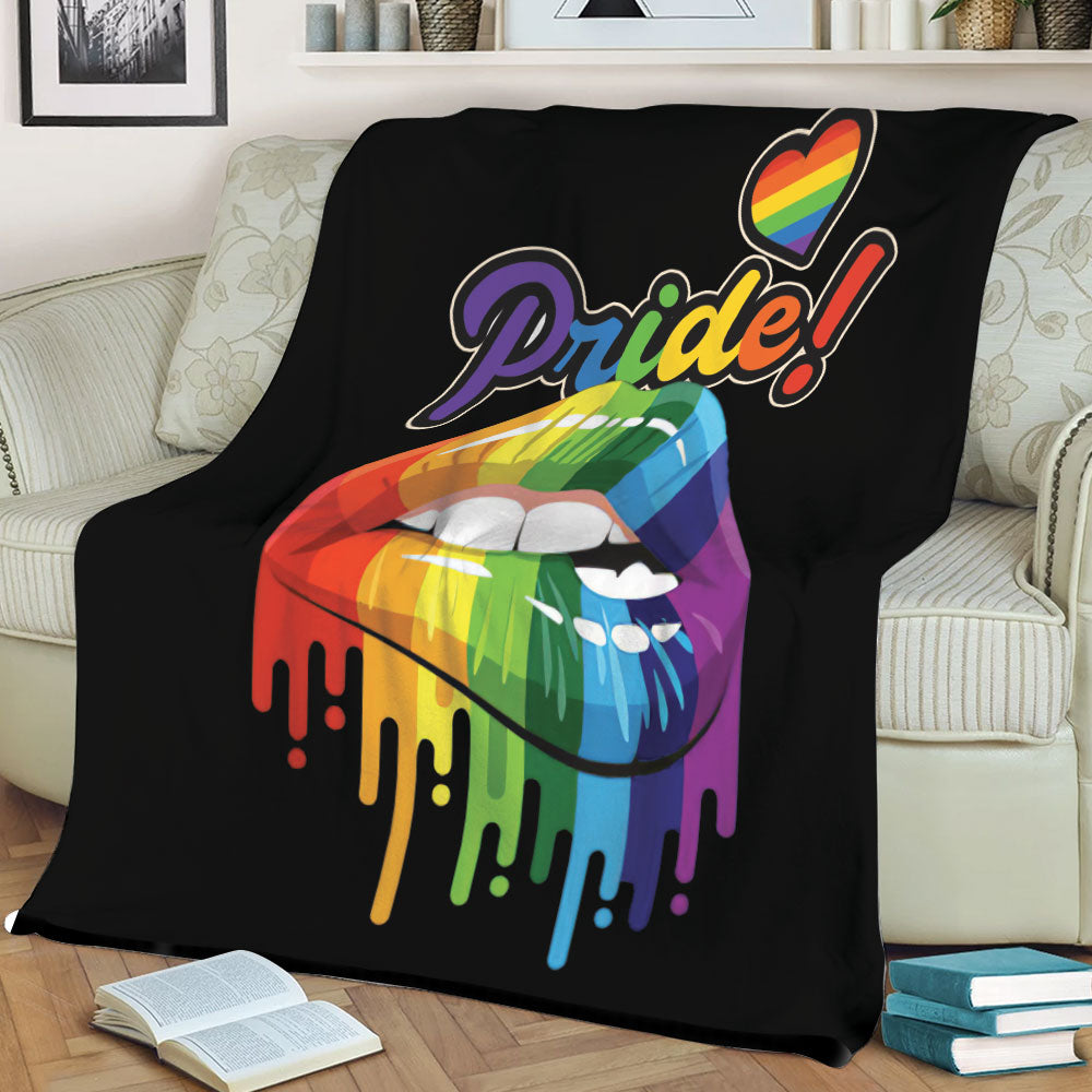 Ohaprints-Fleece-Sherpa-Blanket-Lgbt-Lgbtq-Pride-Rainbow-Melting-Lips-Love-Is-Love-Love-Wins-Soft-Throw-Blanket-2225-Sherpa Blanket