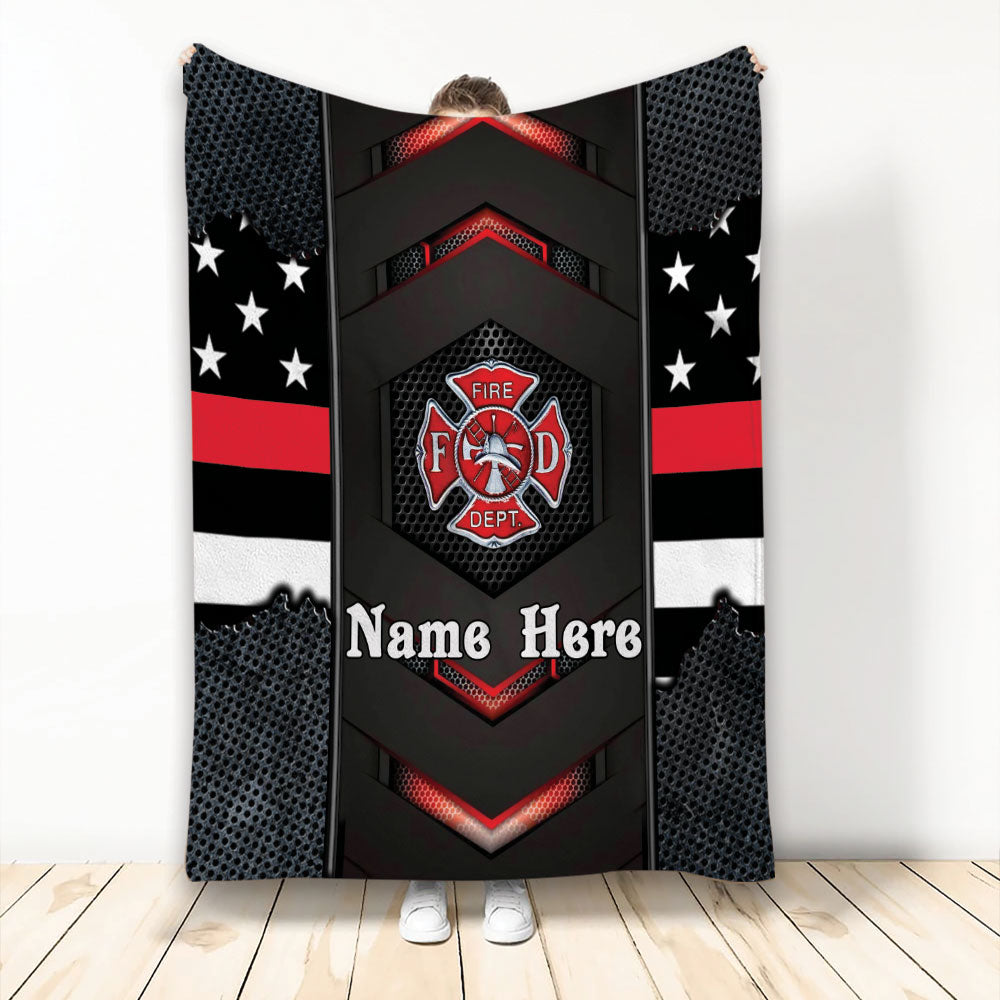 Ohaprints-Fleece-Sherpa-Blanket-Firefighter-Thin-Red-Line-Us-American-Flag-July-4Th-Custom-Personalized-Name-Soft-Throw-Blanket-2226-Fleece Blanket