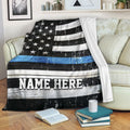 Ohaprints-Fleece-Sherpa-Blanket-Police-Thin-Blue-Line-Us-Flag-Support-For-Law-Custom-Personalized-Name-Soft-Throw-Blanket-2229-Fleece Blanket