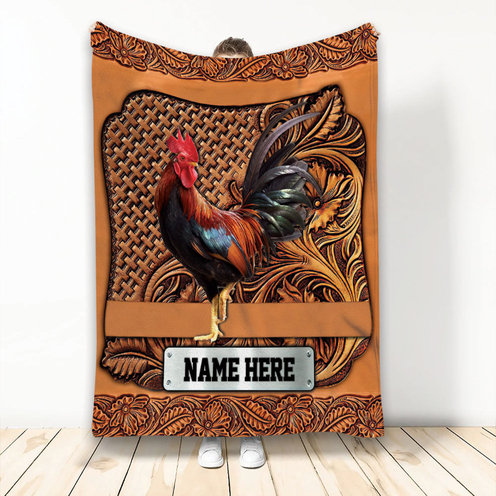 Ohaprints-Fleece-Sherpa-Blanket-Chicken-Rooster-Sculpture-Wood-Pattern-Unique-Gifts-Custom-Personalized-Name-Soft-Throw-Blanket-2231-Fleece Blanket