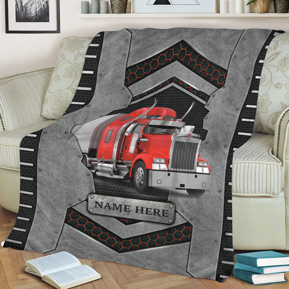 Ohaprints-Fleece-Sherpa-Blanket-Red-Truck-Trucker-Truck-Driver-Carbon-Stone-Custom-Personalized-Name-Soft-Throw-Blanket-2233-Sherpa Blanket