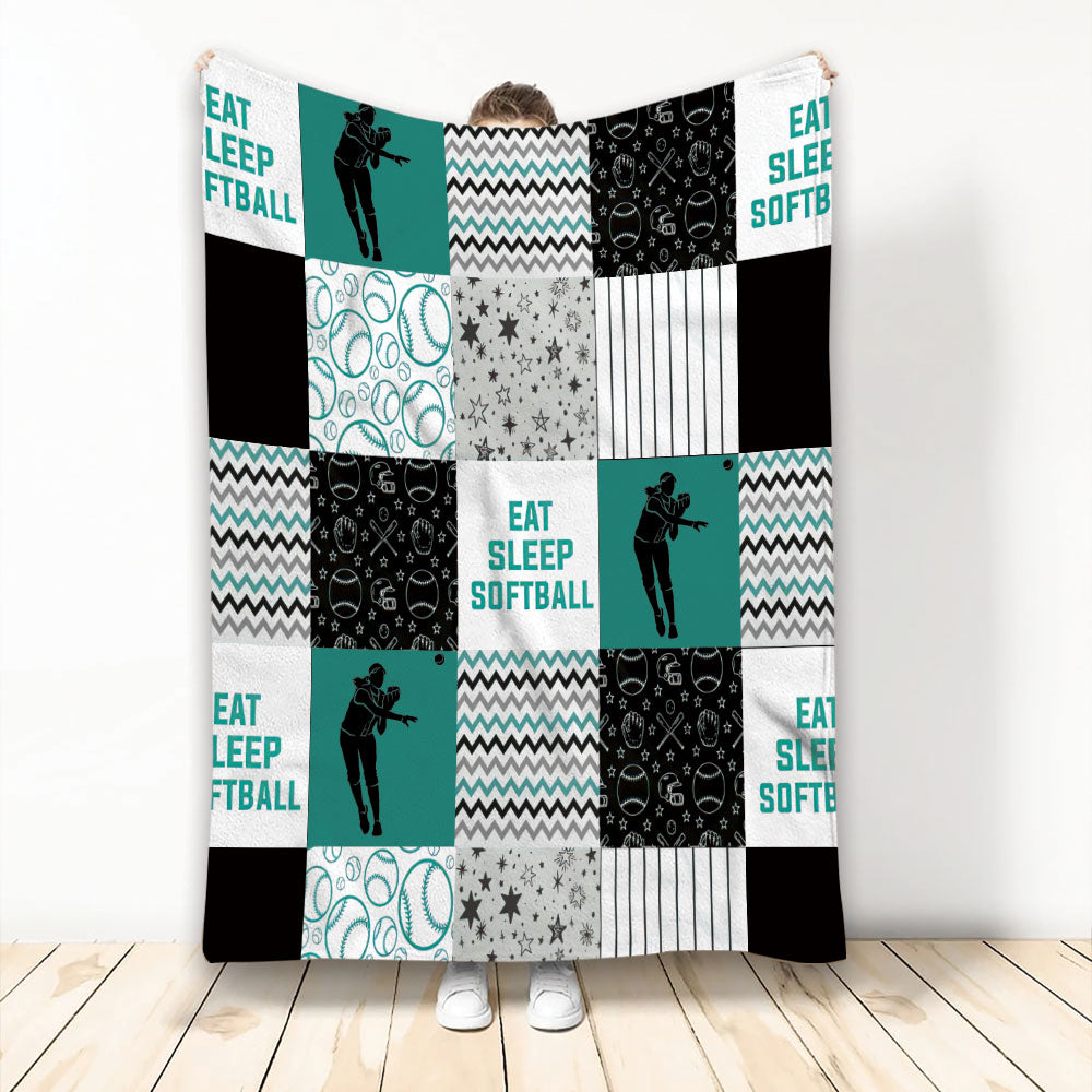 Ohaprints-Fleece-Sherpa-Blanket-Softball-Girl-Pitcher-Player-Fan-Patchwork-Soft-Throw-Blanket-2238-Fleece Blanket