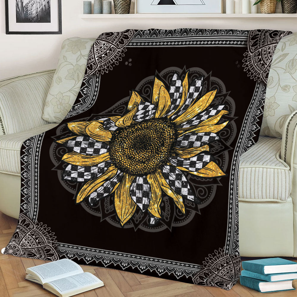 Ohaprints-Fleece-Sherpa-Blanket-Racing-Racer-Checkered-Sunflower-Mandala-Vintage-Soft-Throw-Blanket-2239-Sherpa Blanket