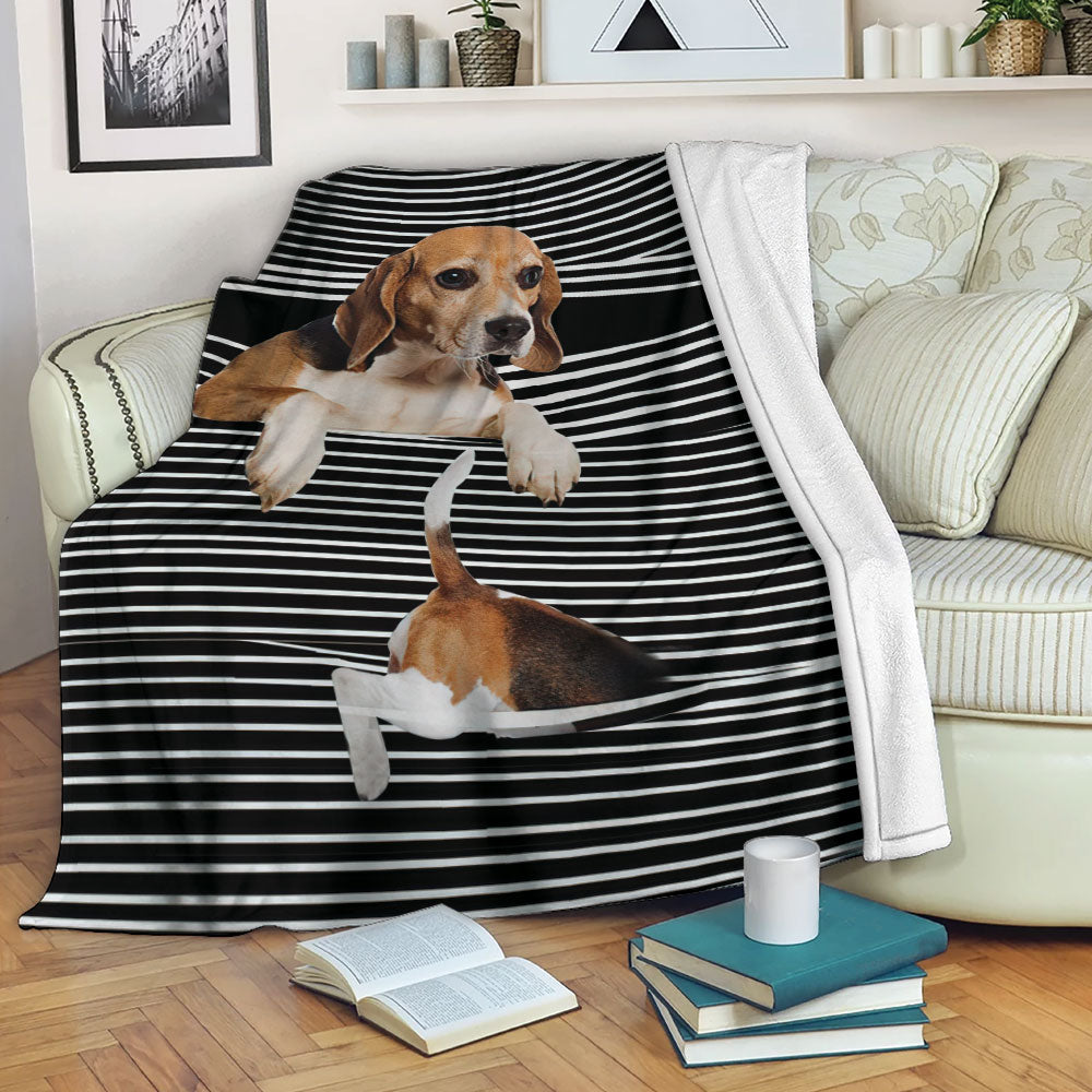 Ohaprints Fleece Sherpa Blanket Beagle Striped Pattern Black