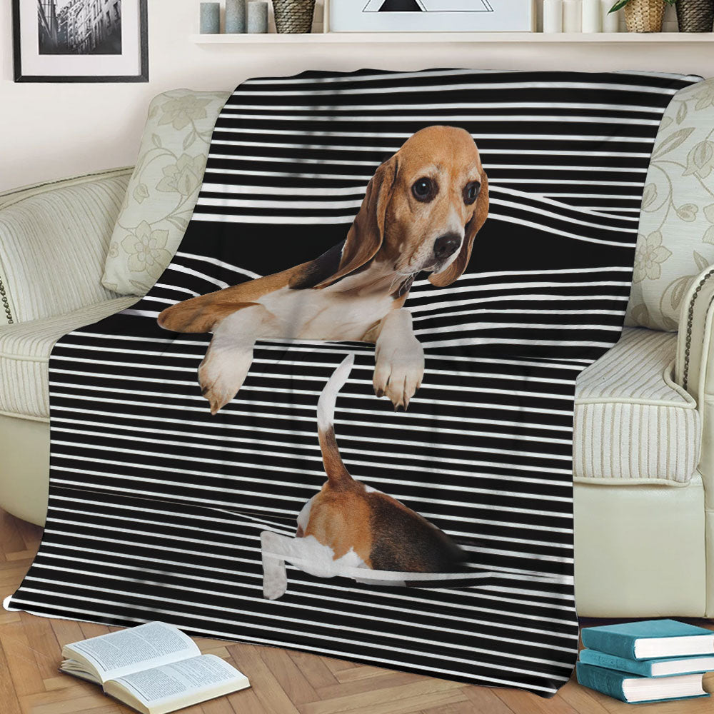 Ohaprints-Fleece-Sherpa-Blanket-Beagle-Striped-Pattern-Black-Striped-Pattern-Animal-Pet-Dog-Soft-Throw-Blanket-2241-Sherpa Blanket