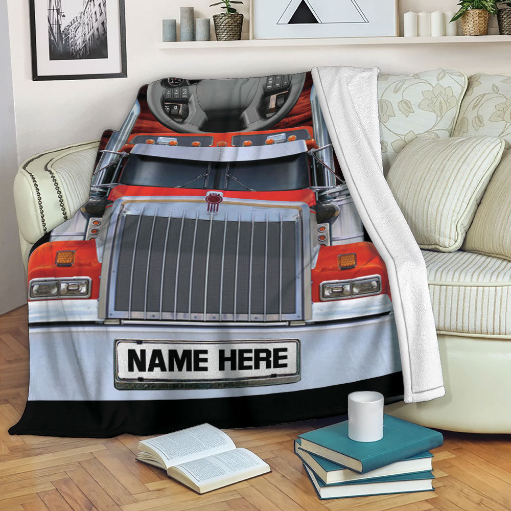 Ohaprints-Fleece-Sherpa-Blanket-Red-Truck-Love-Trucker-Truck-Driver-Unique-Gift-Custom-Personalized-Name-Soft-Throw-Blanket-2246-Fleece Blanket