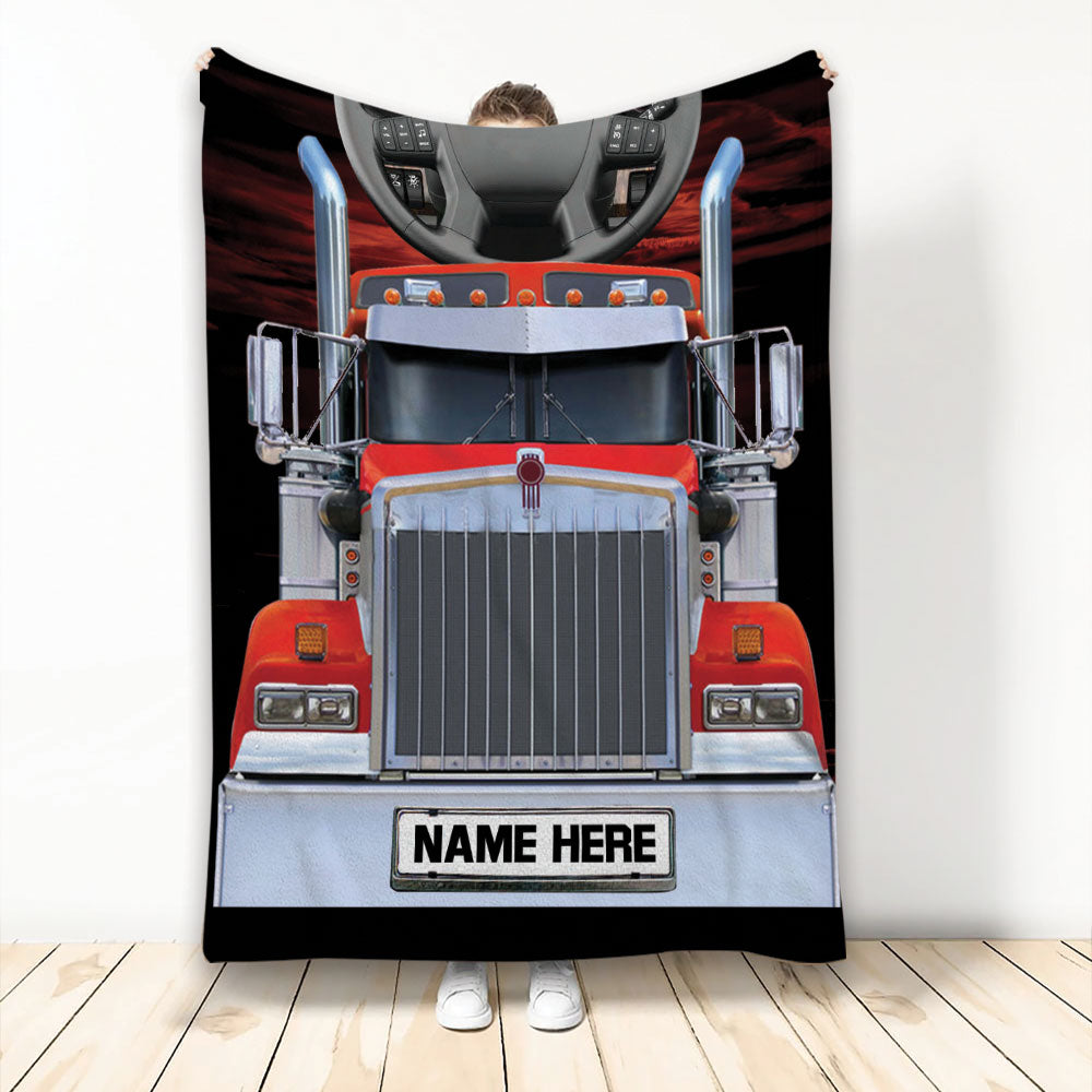 Ohaprints-Fleece-Sherpa-Blanket-Red-Truck-Love-Trucker-Truck-Driver-Unique-Gift-Custom-Personalized-Name-Soft-Throw-Blanket-2246-Fleece Blanket