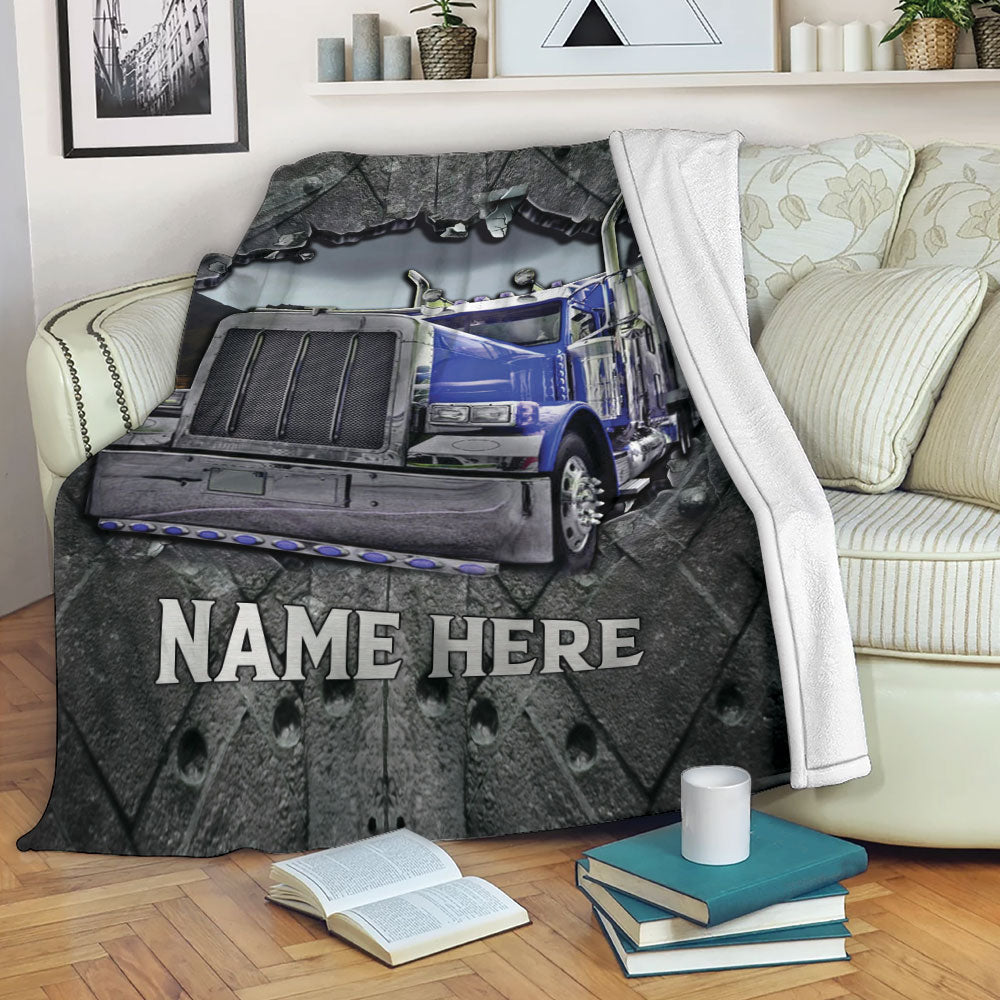 Ohaprints-Fleece-Sherpa-Blanket-Blue-Truck-Crack-Pattern-Trucker-Gifts-Custom-Personalized-Name-Soft-Throw-Blanket-2248-Fleece Blanket