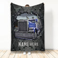 Ohaprints-Fleece-Sherpa-Blanket-Blue-Truck-Crack-Pattern-Trucker-Gifts-Custom-Personalized-Name-Soft-Throw-Blanket-2248-Fleece Blanket