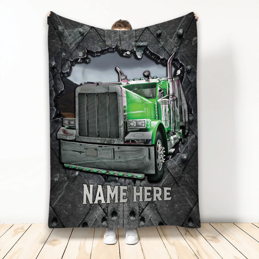 Ohaprints-Fleece-Sherpa-Blanket-Green-Truck-Crack-Pattern-Trucker-Gift-Custom-Personalized-Name-Soft-Throw-Blanket-2249-Fleece Blanket