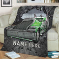 Ohaprints-Fleece-Sherpa-Blanket-Green-Truck-Crack-Pattern-Trucker-Gift-Custom-Personalized-Name-Soft-Throw-Blanket-2249-Sherpa Blanket