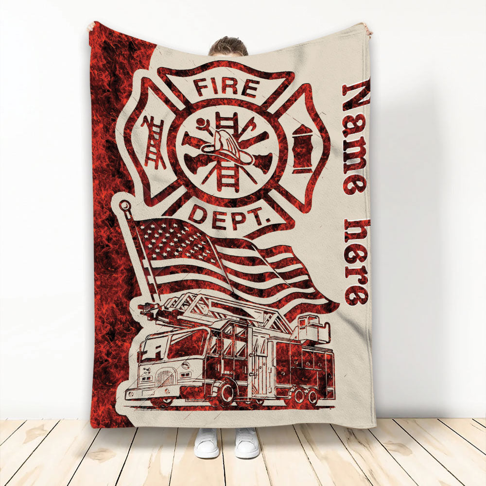 Ohaprints-Fleece-Sherpa-Blanket-Firefighter-Fire-Truck-Thin-Red-Line-Custom-Personalized-Name-Soft-Throw-Blanket-2250-Fleece Blanket