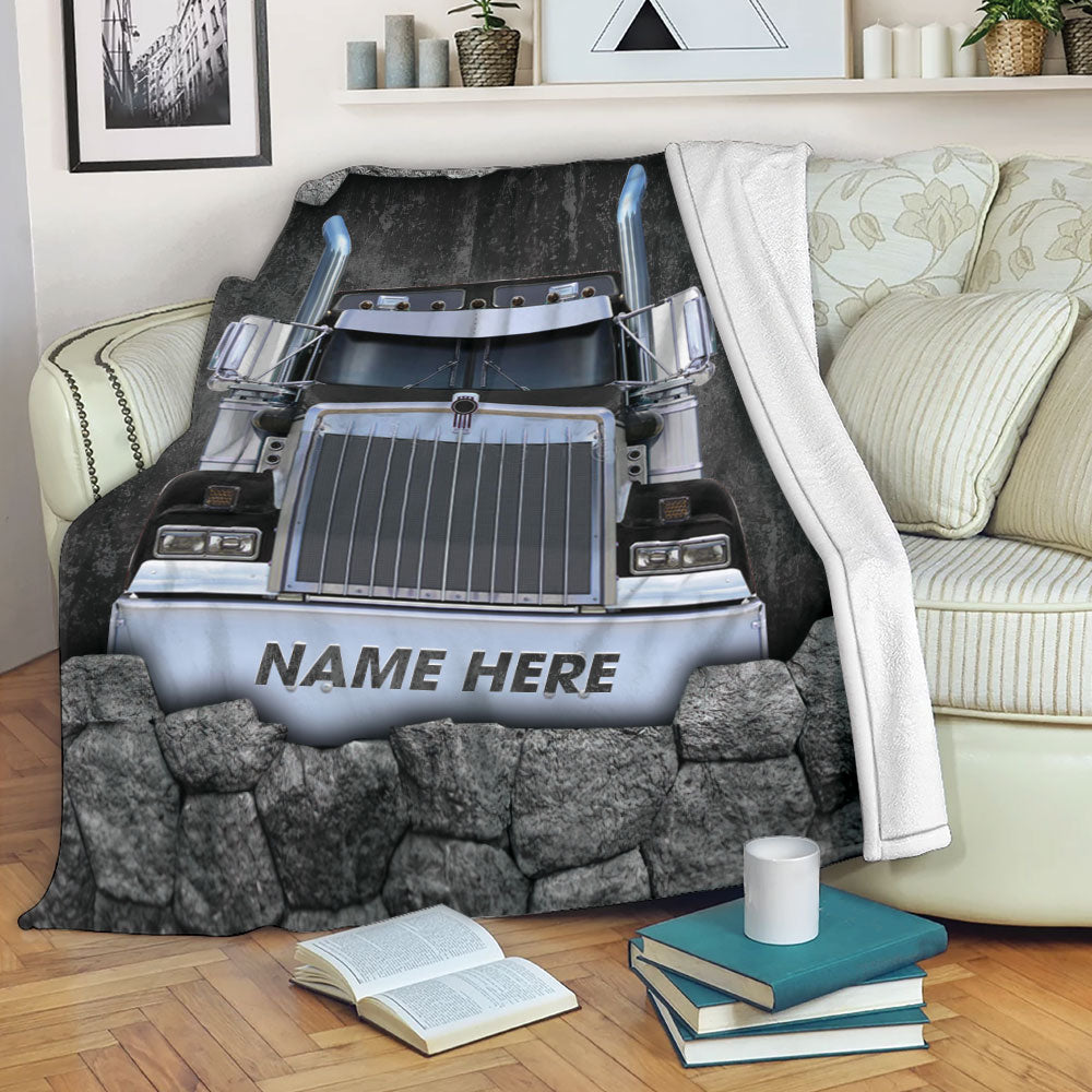 Ohaprints-Fleece-Sherpa-Blanket-Black-Truck-Trucker-Truck-Driver-Gift-Crack-Pattern-Custom-Personalized-Name-Soft-Throw-Blanket-2251-Fleece Blanket