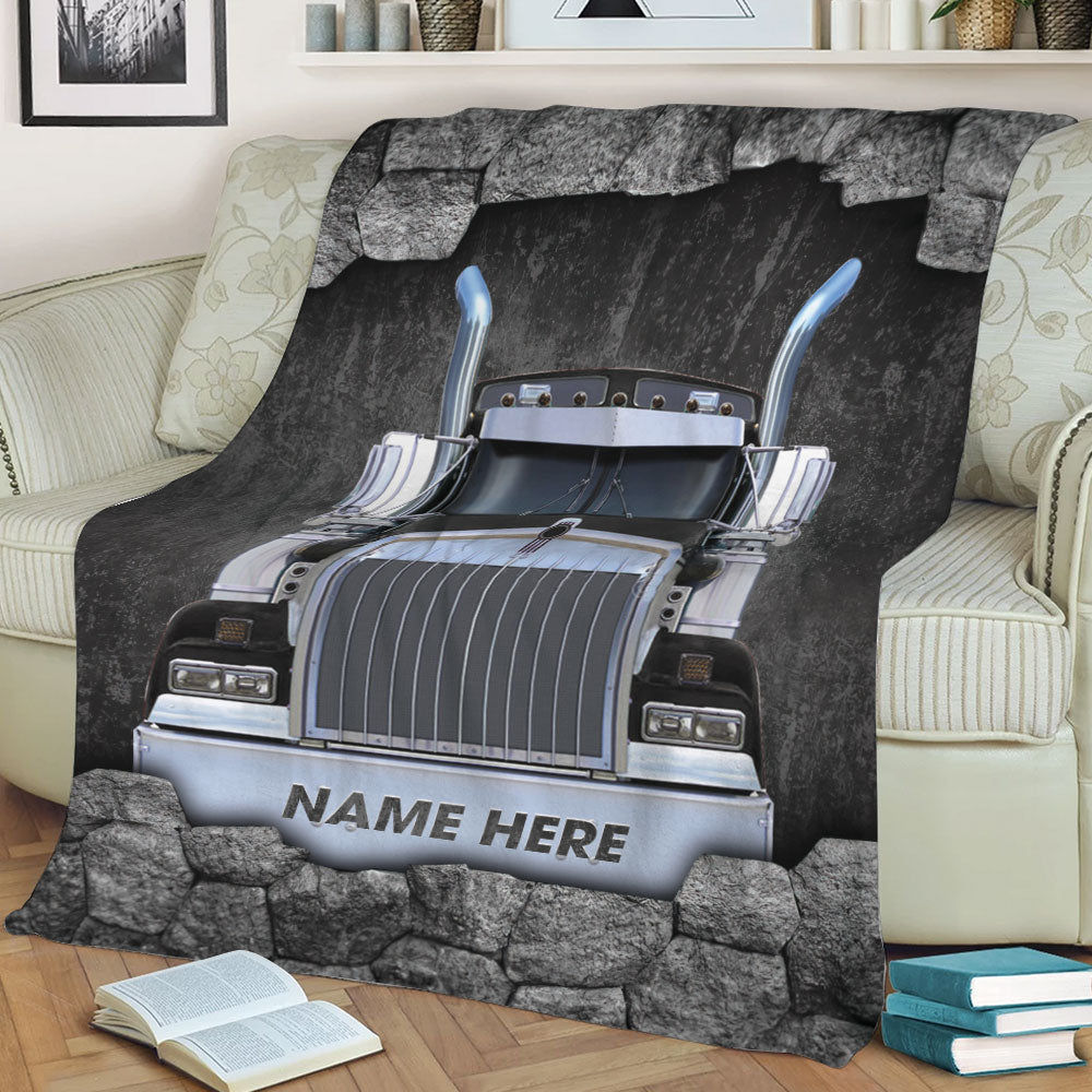 Ohaprints-Fleece-Sherpa-Blanket-Black-Truck-Trucker-Truck-Driver-Gift-Crack-Pattern-Custom-Personalized-Name-Soft-Throw-Blanket-2251-Sherpa Blanket