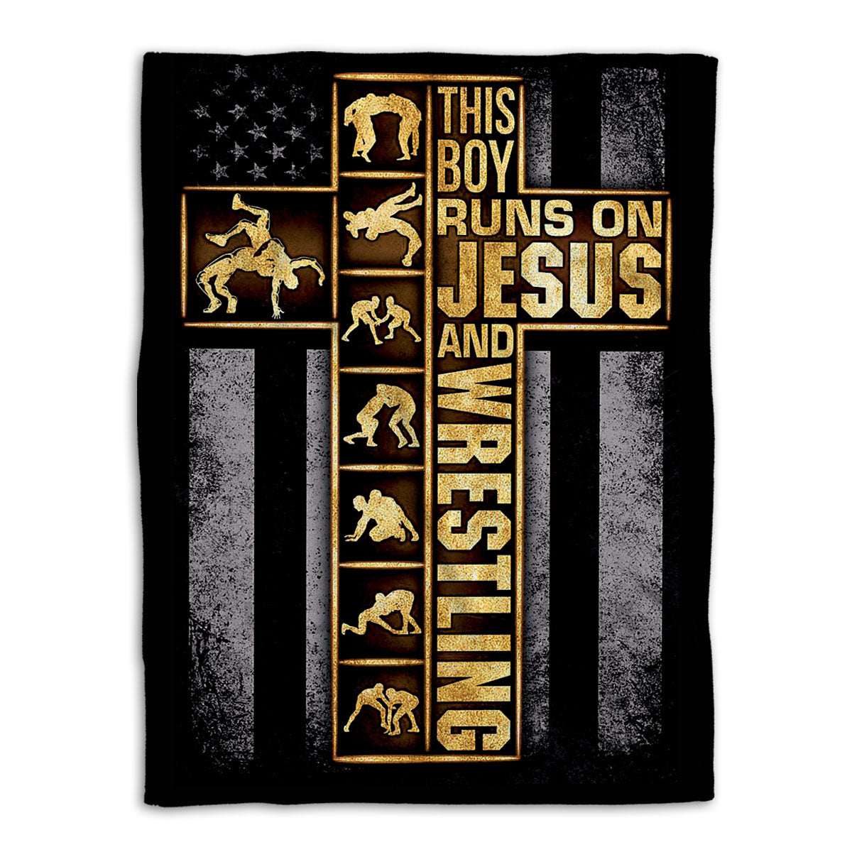 Ohaprints-Fleece-Sherpa-Blanket-This-Boy-Runs-On-Jesus-Wrestling-Jesus-Cross-Christian-Us-Wrestler-Flag-Soft-Throw-Blanket-1155-Fleece Blanket