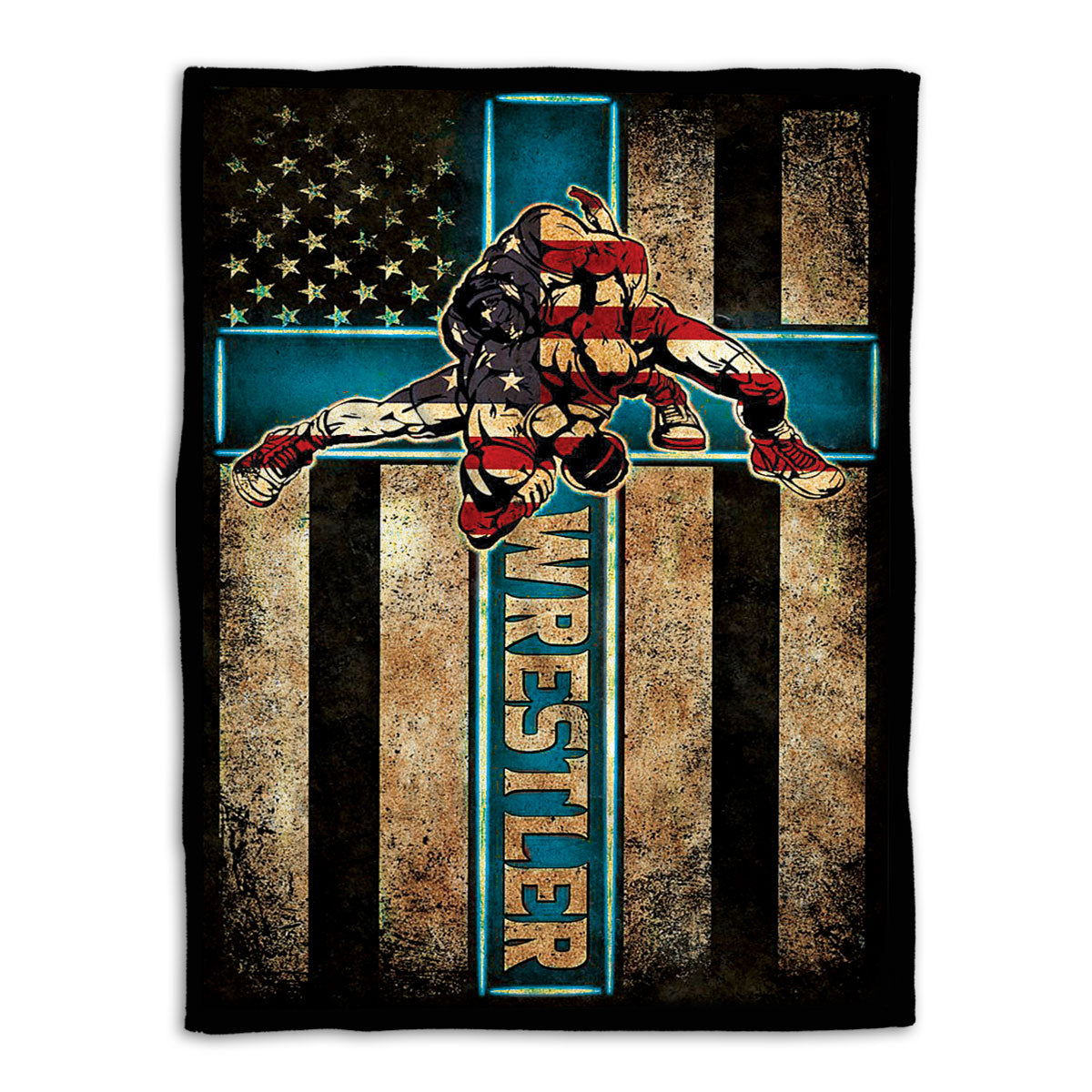 Ohaprints-Fleece-Sherpa-Blanket-Christian-American-Wrestler-Wrestling-Lover-Fan-Gift-Us-Flag-Jesus-Cross-Soft-Throw-Blanket-362-Fleece Blanket